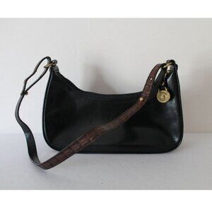 Brahmin Vintage Croc Embossed Shoulder Bag in Brown Black